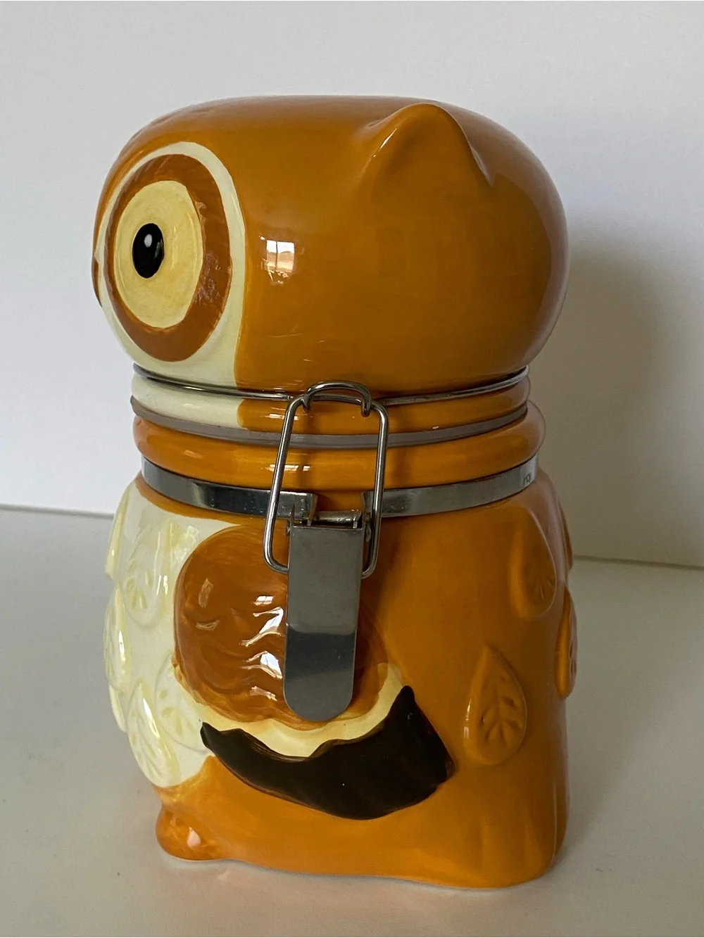 Owl Jar Canister Small Tea 6” X 4” Woodland Friends Ceramic Boston Traders Hinge